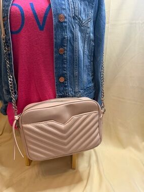 Express Blush Quilted Crossbody Bag with Silver Chain